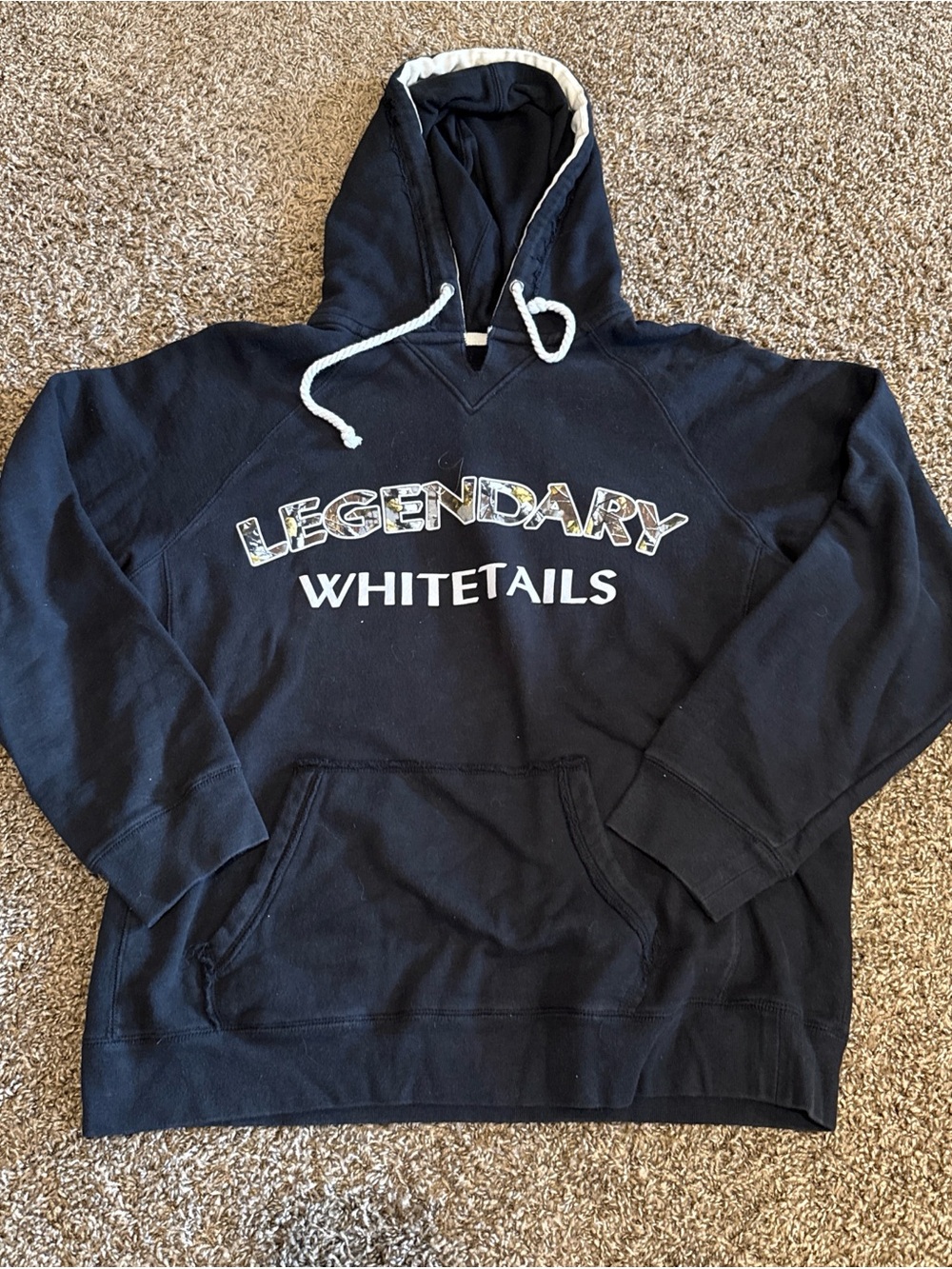 Legendary Whitetails Black Hoodie with White Drawcords and Logo
